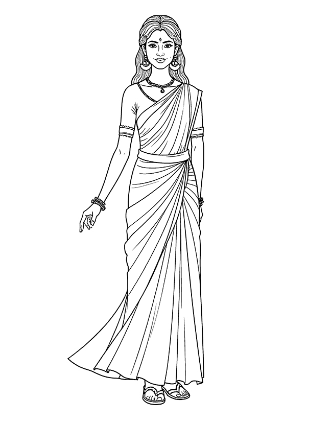 Diwali traditional clothes coloring page